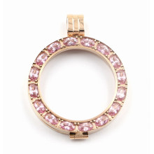 IP Rose Gold Plated Stainless Steel Locket with Ruby Pink Stones